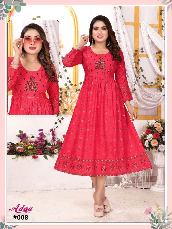 Adaa Vol 2 By Fashion Talk Rayon Printed Designer Kurtis Wholesale Shop In Surat
